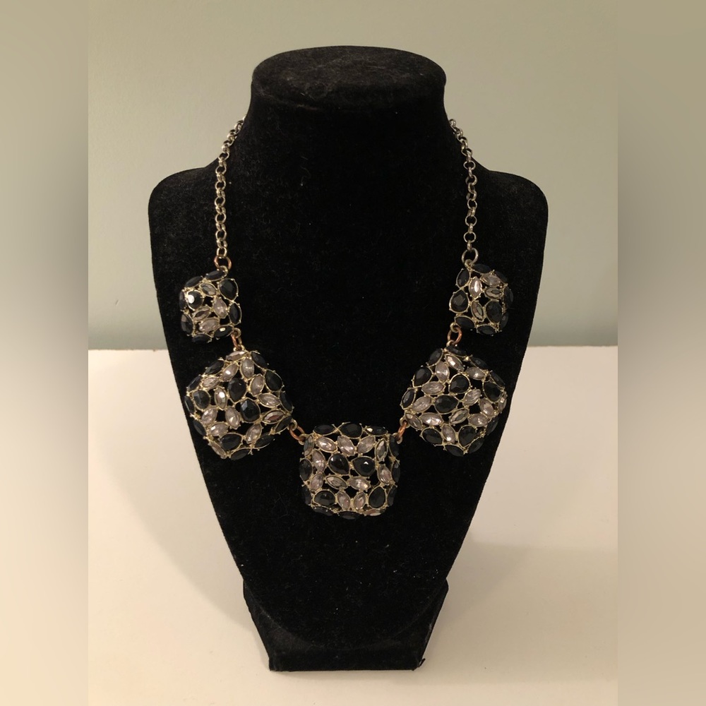 Black and Gold Square Jeweled Statement Necklace